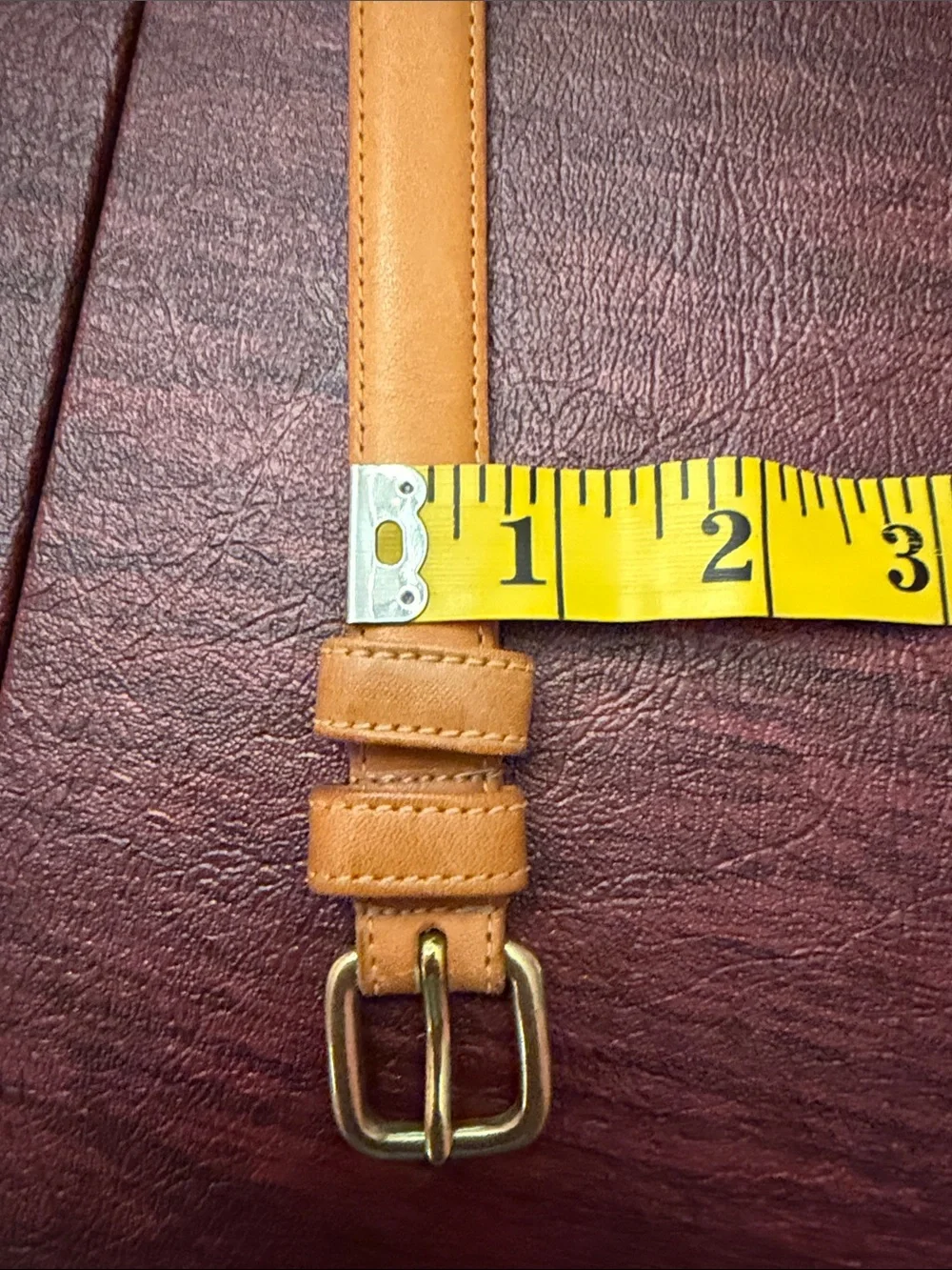 Slim Tan Leather Belt with Gold Buckle